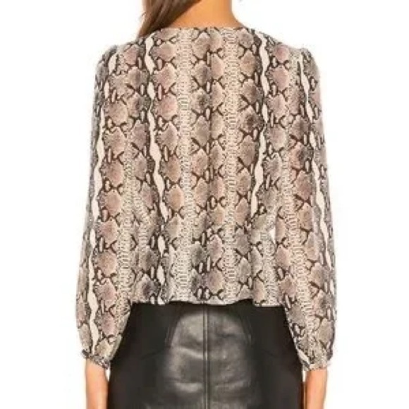 Revolve LPA Pinched Shoulder Snake Print Blouse Top large Python Long Sleeve - Picture 2 of 8